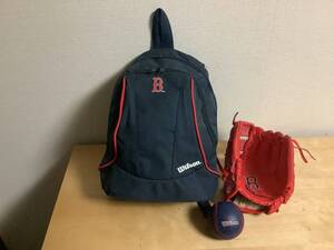 美品 　Boston Redsocks Wilson レッドソックス　子供用　リュックサック　グローブ　ボール　3点セット　レッド／ネイビー　送料無料