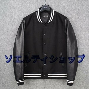 新入荷☆ヒツジの皮の本革革の毛皮の野球服ショートレザージャケット M～5XL