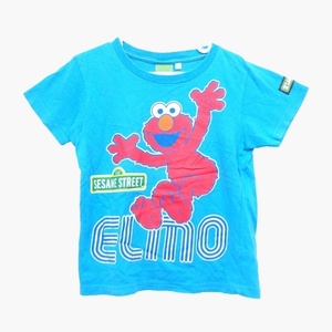 セサミストリート SESAME STREET 子供服 Tシャツ 丸首 半袖 コットン プリント エルモ ワッペン 8 ライトブルー /HT3 キッズ