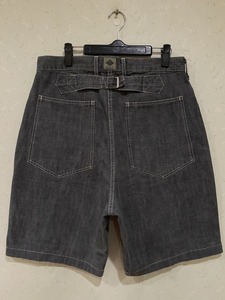 ※POST OVERALLS ポストオーバーオールズ シンチバック ハーフ ショート デニム パンツ ブラック 日本製 L 　　 　 BJBA.E