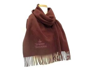 1円 ■極美品■ Vivienne Westwood ヴィヴィアンウエストウッド オーブ ウール フリンジ マフラー ストール 防寒具 ボルドー系 FF6878