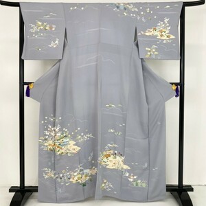 訪問着 千總 華 松 菊 梅 正絹 作家物 袷 青 グレー 身丈165.5cm 裄丈66cm y206-2573294【Y商品】和装 着物 3