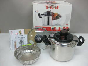 ★36）両手圧力鍋・T-fal ティファール「メイユール」6L　IH対応　　箱、説明書あり　※使用感現状品■100