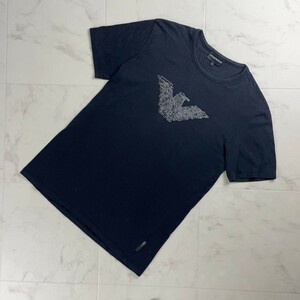 EMPORIO ARMANI エンポリオアルマーニ スパンコールロゴマーク刺繍Tシャツ 半袖カットソー トップス レディース 黒 サイズL*SC1352