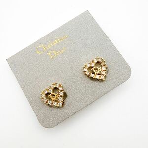 2251-1【人気】　Dior　イヤリング　CD ロゴ　希少　刻印　ディオール　金　ゴールド　アクセサリー　ラインストーン