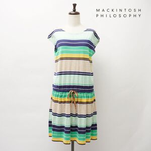 美品 MACKINTOSH PHILOSOPHY マッキントッシュ フィロソフィー マルチボーダー ノースリーブ膝丈ワンピース レディース サイズ38*JC597