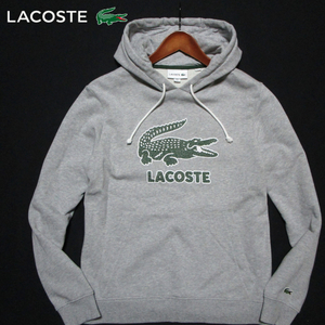 【ラコステ】 クラックプリント　ビッグワニ　スウェットパーカー　杢グレー　プルオーバー　サイズ3（日本サイズM） LACOSTE