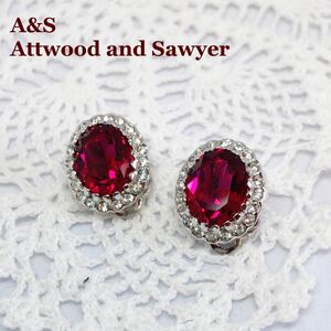 ★即決★ A&S Attwood and Sawyer アトウッド＆ソーヤー ラインストーン ローズ ピンク シルバー イヤリング ヴィンテージ 刻印あり