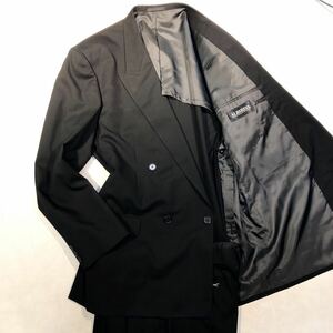 新品【サイズAB8 3L相当★大きな礼服】4つボタンダブルスーツ 真っ黒 フォーマル ノーベンツ★2タック アジャスター付き 極上ウール 喪服