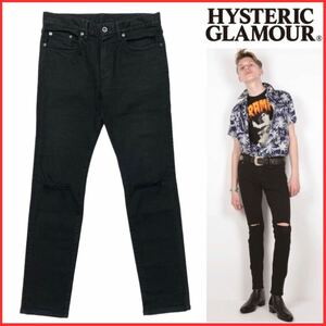 ★名作★ THEE HYSTERIC XXX ロゴ レオパード 豹柄 ダメージ USED SU 加工 ISKO ツイル ストレッチ スキニー スリム パンツ 30 黒 キムタク