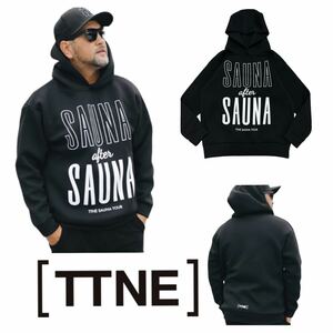 美品■TTNE SAUNA after SAUNA■ボンディング パーカー L 黒 ブラック プルオーバー スウェット Logo Hooded Sweatshirts 男女兼用