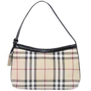 本物 バーバリー ロンドン BURBERRY LONDON ノバチェック チェック ハンドバッグ ポーチ PVC ベージュ ブラック