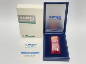 (104) Windmill SPORTS ウインドミル FLAMELESS 200 ガス ライター WINDPROOF LIGHTER ターボバーナー 説明書付き ENA レッド 喫煙具