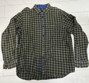 送料無料 ステューシー kitplaid shirts キットプレイド シャツ ブロックチェック 緑×黒 Lサイズ ネル 中古 STUSSY 古着 ボロ