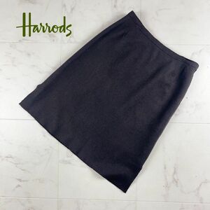 美品 Harrods ハロッズ ウール混サイドスリットタイトスカート 膝丈 裏地あり 茶色 ブラウン サイズ２*HC759