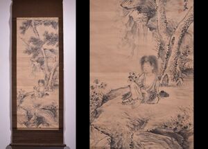 【瓢】真作　河田小龍　「菊慈童図」　土佐の絵師　思想家　坂本龍馬の師　狩野永岳門下　高知県　幕末明治　掛け軸