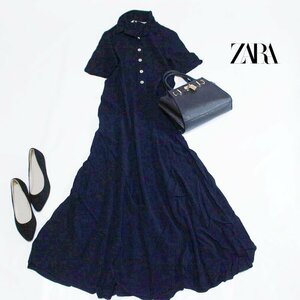 美品 ZARA ザラ ■ 夏 ゆったり レーヨンシャツ マキシワンピース ロングワンピース S ブラック 黒 無地 シンプル オーガンジー シャツ