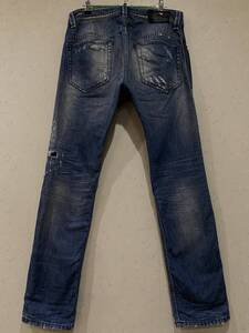 ※DIESEL ディーゼル THAVAR DNA SLIM-SKINNY ダメージ加工 サイドライン デニム パンツ イタリア製 インディゴ 30 BJBB.F