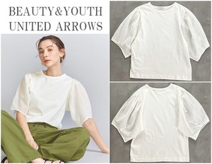 BEAUTY&YOUTH UNITED ARROWS アローズ 23SS コットン天竺シアー5分袖カットソー 着映えカットソー◎ ブラウスライクで華やか F 定価9,900円