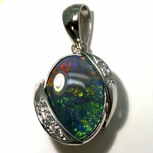 ソーティング付き!!◆Pt900 天然ブラックオパール/天然ダイヤモンド ペンダントトップ◆O◎ 約4.1g black opal diamond pendant EB7/EB9