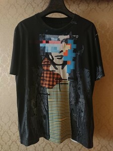 PRADA プラダ Tシャツ 三角タグ モザイク アート 顔 パッチワーク 製品染め ブラック サイズL