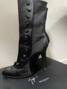 美品 名品 入手困難 激レア BALMAIN バルマン GIUSEPPEZANOTTI ジュゼッペ ザノッティ サテン 黒 ブラック ブーツ ミドルブーツ 37 23.5 24