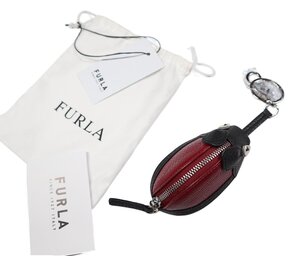 バッグに付ければ、絶好のアクセント！【 FURLA / フルラ (伊 】お茶目なアニマルモチーフ 小銭入れ付きレザーチャーム 赤黒 /キーホルダー