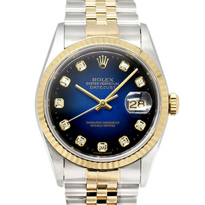 ロレックス ROLEX デイトジャスト 16233G 10PD ブルグラ文字盤 S番 SS/YG メンズ腕時計 自動巻き DATEJUST 36mm ブランド 男性 ウォッチ