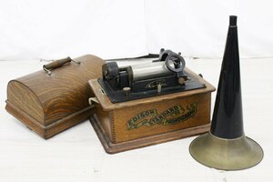 【行董】EDISON STANDARD PHONOGRAPH エジソン 蝋管式蓄音機 ラッパ付き 動作未確認 現状品 アンティーク レトロ ヴィンテージ AC830ABC23