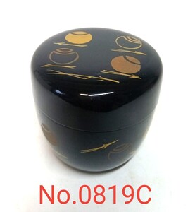 棗 黒 金彩　松葉小紋　 樹脂製　茶器 茶道具　箱なし　No.0819C 　★岡山発送★(広島発送品同梱不可)