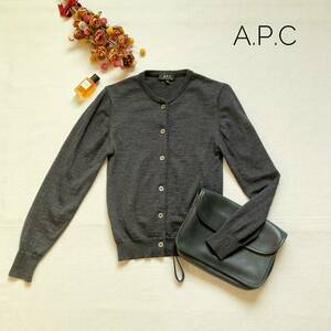 厳選☆レア　定価3万　A.P.C　クルーネックカーディガン　ウール　シルク　チャコールグレー　S　