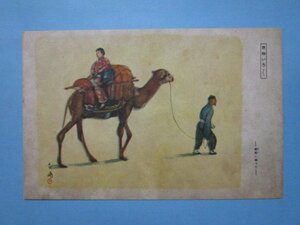 b341大陸乗物いろいろ絵葉書　駱駝に乗って　風俗美術イラスト