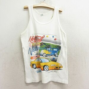 古着 ビンテージ タンクトップ キッズ ボーイズ 子供服 80s 車 クラシックカー ホットロッド コットン クルーネック 白 ホワイト 24aug03