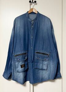 美品☆[glamb] 23AW Stand Collar Denim SH オーバーサイズ ライトオンス スタンドカラーデニムシャツ F GB0323/SH05 グラム