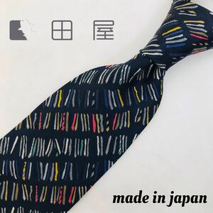 銀座田屋OVER TEN総柄 モチーフネクタイ 紺 シルク 日本製