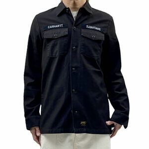 新品 carhartt wip カーハート work in progress ワークインプログレス ブランドロゴ SABOTAGEブラック ミリタリー 長袖 ワークシャツ 黒 S