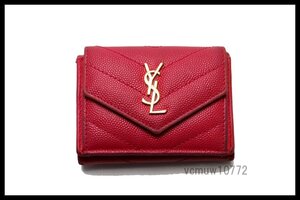 近年モデル希少美中古■SAINT LAURENT PARIS Vステッチ レザー 3つ折り財布 サンローランパリ■1121hc31459