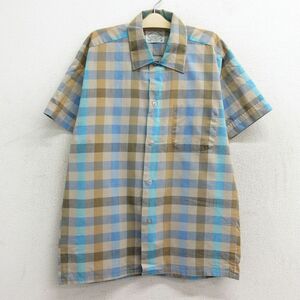 古着 半袖 シャツ キッズ ボーイズ 子供服 70s ベージュ他 カーキ チェック 23may19