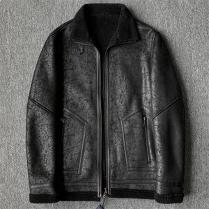 極暖の一着 DCKMANY新品 高級感 裹地ウールジャケット・メンズ ボア スエード ア ファー コート 冬服 防寒 イダースジャケット/黒T6528-2XL