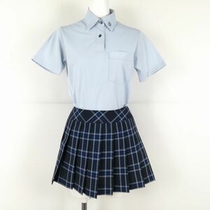 1円 ポロシャツ マイクロミニスカート 上下2点セット S 夏物 女子 学生服 兵庫姫路市立豊富小中学校 水色 制服 中古 ランクC EY0328