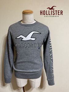 【新品】 HOLLISTER ホリスター ビッグロゴ クルーネック スウェット トレーナー トップス サイズM 180/96A 長袖 グレー 裏起毛