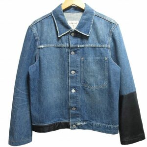 ヘルムートラング HELMUT LANG 03SS 本人期 CLASSIC RAW DENIM SLIM JACKET デニムジャケット レザー切替 ブルー×ブラック 46 S-M