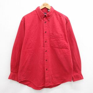 L/古着 ギャップ GAP 長袖 ブランド シャツ メンズ 00s コットン ボタンダウン 赤 レッド 24may30 中古 トップス