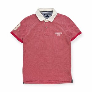 TOMMY HILFIGER Slim Fit トミーヒルフィガー ナンバリング 鹿の子 半袖 ポロシャツ L/赤 レッド系 メンズ