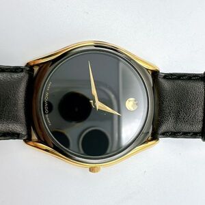 A2502-1-71 １円スタート 稼働品 クオーツ MOVADO　モバード メンズ腕時計 レア ゴールド 黒文字盤