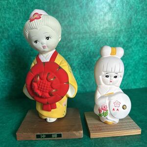 【A0086】◎日本人形 博多人形 焼き物 素焼き コレクション 置物 民芸品 郷土玩具◎2体セット◎