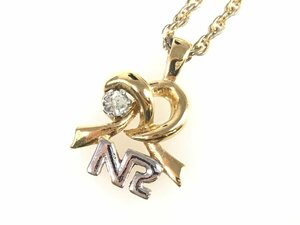 ニナリッチ　NINA RICCI　ロゴ　1Pストーン　リボンデザイン　ネックレス　シルバーカラー×ゴールドカラー　YAS-10783