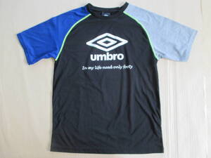 送料210円 umbro 半袖 ラグラン クレイジーパターン 切り替えデザイン ロゴ マーク プリント Tシャツ 黒 160 身幅46cm アンブロ