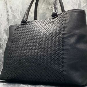 1円【美品/定価約40万】BOTTEGA VENETA ボッテガヴェネタ イントレチャート メンズ トートバッグ ビジネス レザー ブラック A4収納 肩掛け