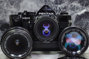 【終活整理】PENTAX MX 黒美品＋PENTAX-A 50mm f2＋M 135mm f3.5＋M 50mm f4 マクロ 単焦点3本セット＋純正ワインダー 各動作良好 露出計OK